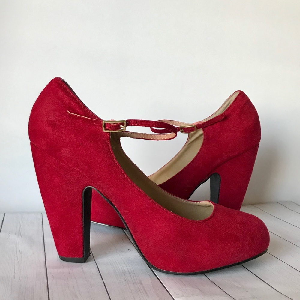 Nine West Red Suede Pumps Heels Shoes LUSHA 3Y